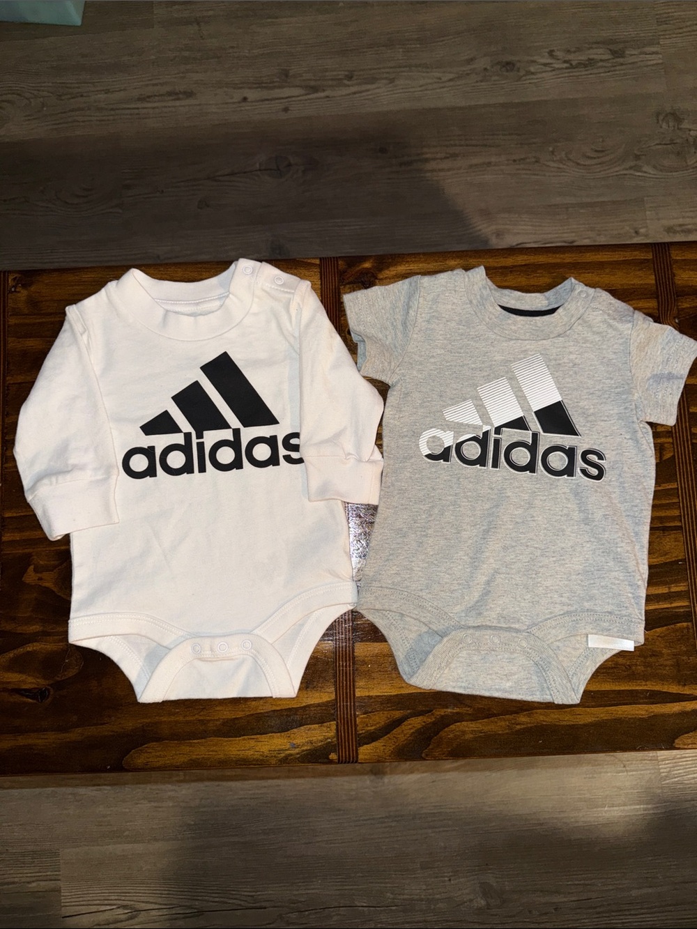 adidas Baby One-Piece Bodysuit Set in White and Light Gray